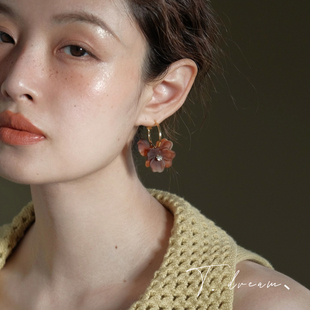 琥珀咖花朵耳环女小众设计高级感耳饰耳钉2025新款 马蒂斯花园