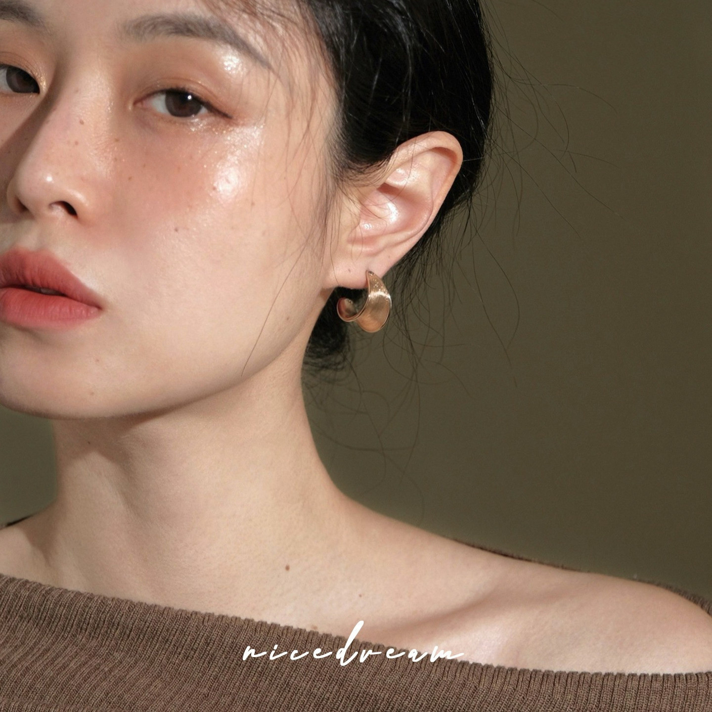 《浅滩》法式拉丝几何圈圈耳环女小众设计高级耳饰耳钉2026新款