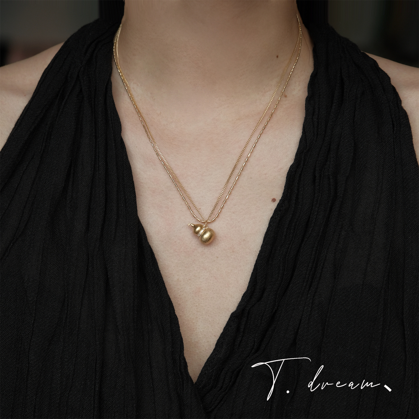 nicedream拉丝锆石宝葫芦长项链