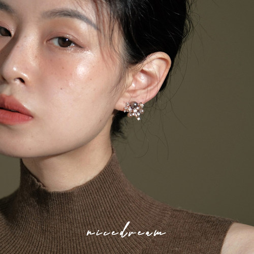 Nicedream法式闪锆珍珠耳环
