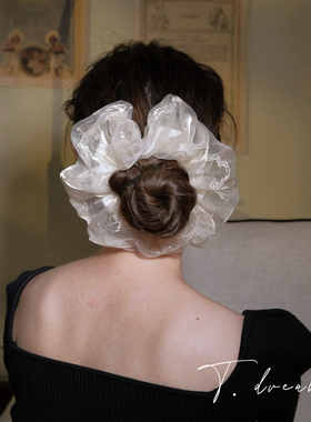 《月光童话》双层珠光纱发圈发饰女丸子头法式复古头绳头饰头花