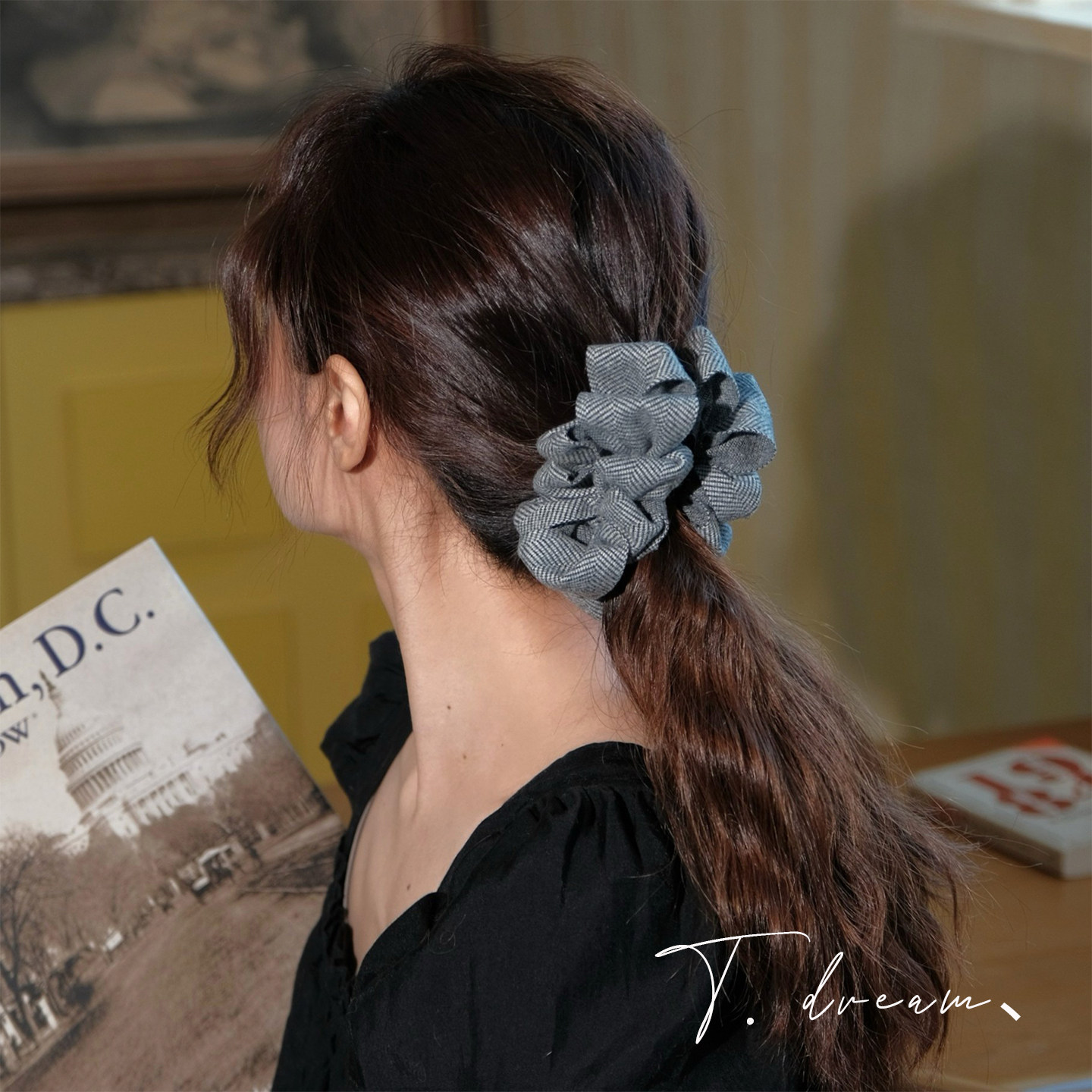 《晨间格调》法式灰千鸟格千层盘发马尾夹丸子头饰女香蕉夹扭扭夹
