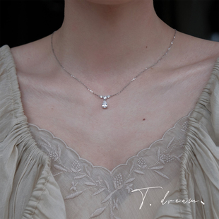《许个愿吧》S925纯银闪锆水滴吊坠项链高级锁骨链小众设计2026款