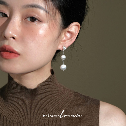 Nicedream法式拉丝银球耳环小众