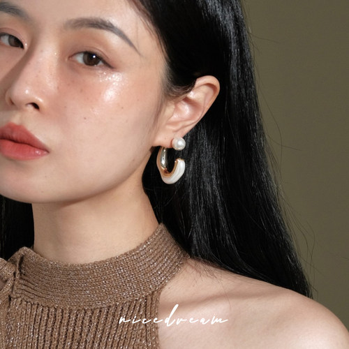 Nicedream法式珍珠白圈圈耳环