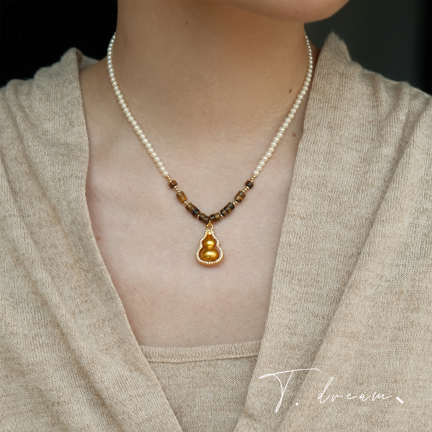 nicedream古法沙金葫芦串珠项链