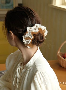 《艺术假日》蕾丝花边毛线大肠发圈发饰女丸子头法式复古头绳头饰