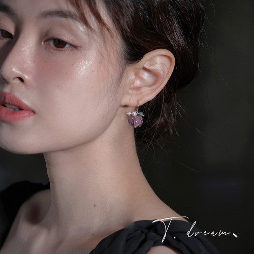 nicedream法式浪漫紫色花朵耳环