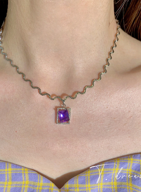 nicedream葡萄紫方锆波浪纹项链