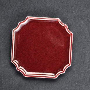 景德镇郎红釉茶托陶瓷郎红杯垫隔热杯托茶垫中式家用茶道功夫茶具