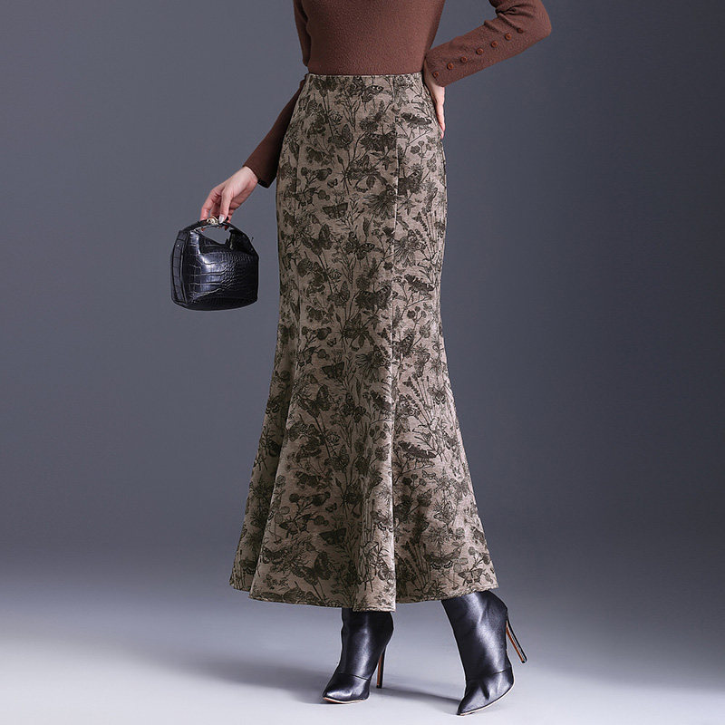 印花包臀鱼尾裙子半身裙女2025秋冬新款毛呢裙显瘦高腰长裙一步裙,女装/女士精品,半身裙,淘宝优惠券,粉丝福利购,淘宝优惠卷