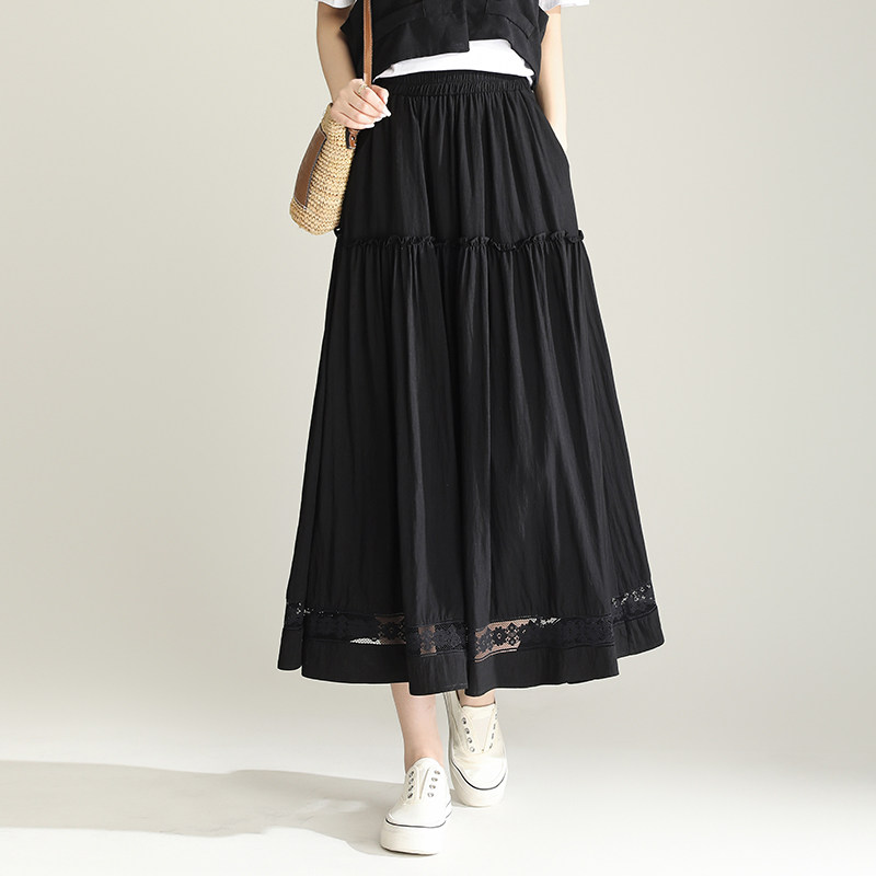 优雅高腰A字半身裙女春夏2026新款松紧腰遮胯显瘦大摆中长款伞裙