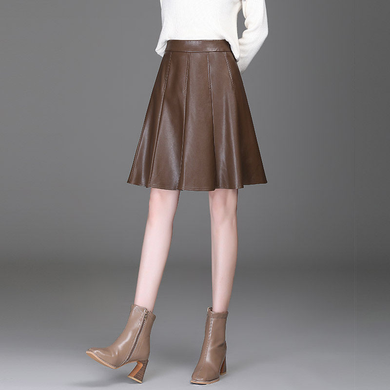 皮裙女春秋减龄洋气a字裙2025新款半身裙韩版显瘦百褶PU皮短裙子
