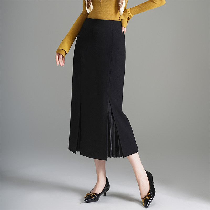 设计感压褶包臀裙女秋季2025新款高腰通勤显瘦半身裙中长裙一步裙