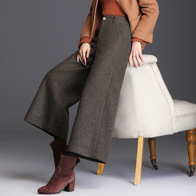 时尚羊毛呢八分裤阔腿裤女秋冬2025新款高腰宽松显瘦百搭休闲裤子