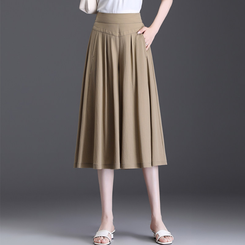 莫代尔休闲裙裤七分裤女夏季2023新款大码高腰阔腿裤宽松垂感裤裙