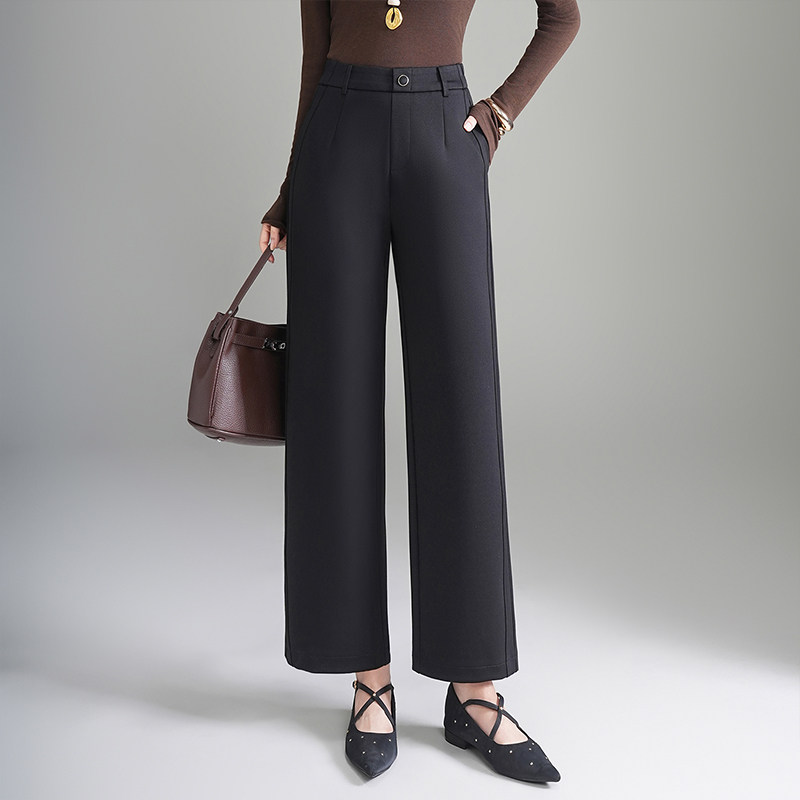 黑色显瘦烟管直筒裤女2025秋季新款高腰垂感通勤小个子休闲西装裤