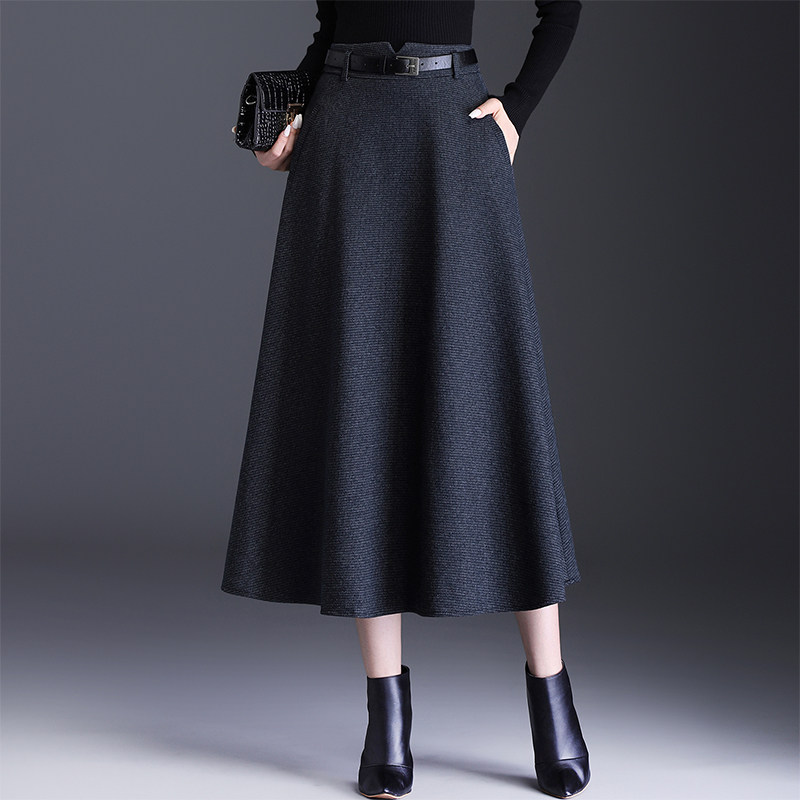 千鸟格毛呢半身裙女2025秋冬新款高腰显瘦中长款a字裙气质大摆裙
