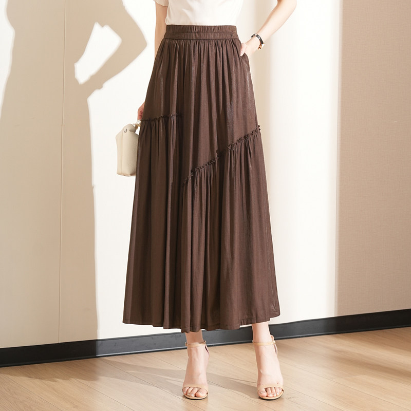 2026春季新款复古风黑色高腰褶皱半身裙女松紧腰显瘦大摆A字长裙