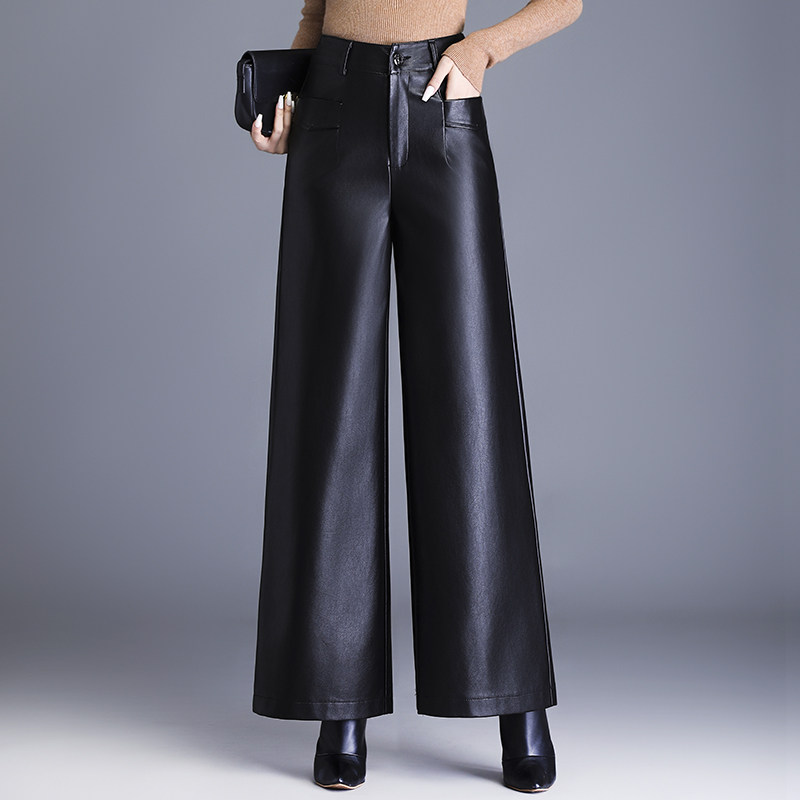 秋冬PU皮阔腿裤休闲长裤气质皮裤