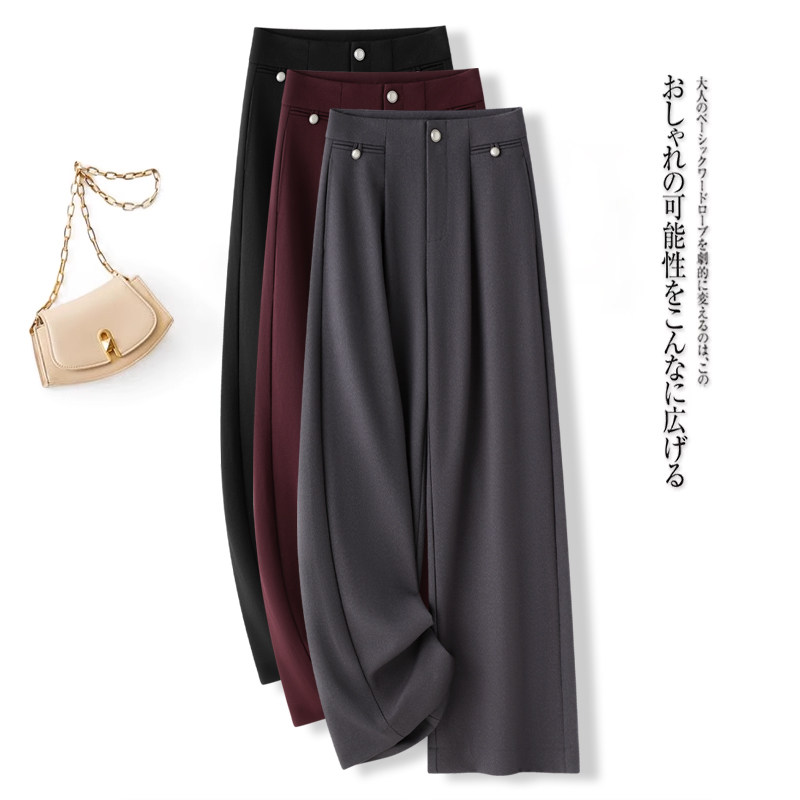 灰色西装阔腿裤休闲裤女春季2026新款高腰垂感宽松通勤直筒长裤子