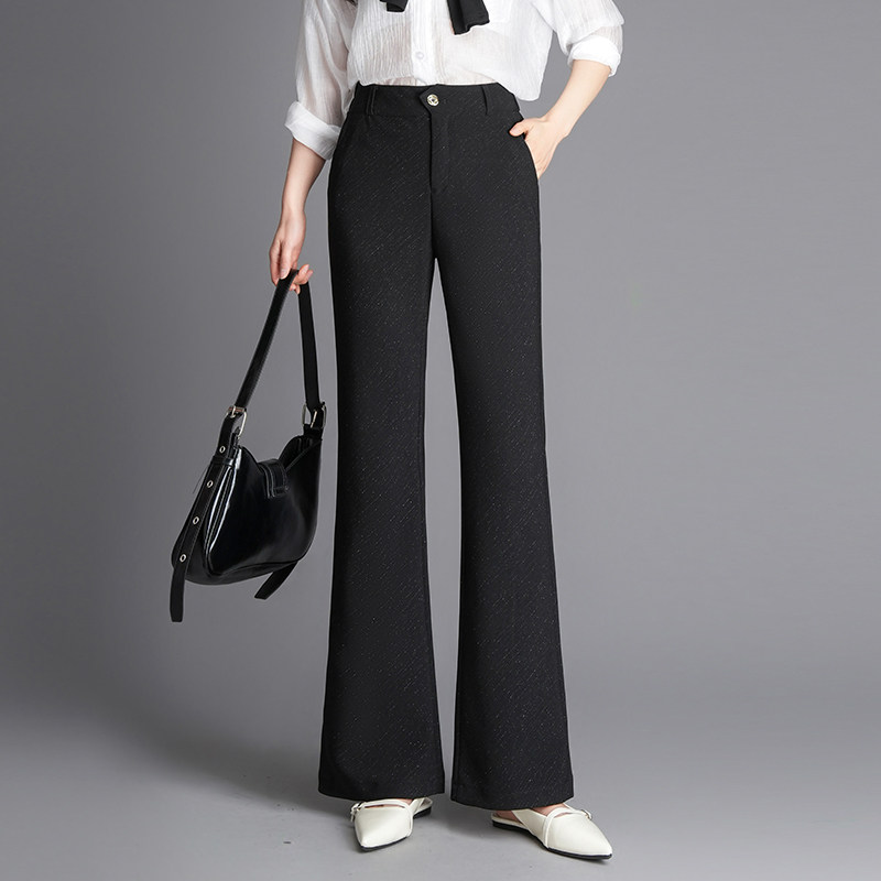 时尚通勤亮丝微喇叭裤女春季2026新款高腰垂坠感显瘦休闲西装长裤