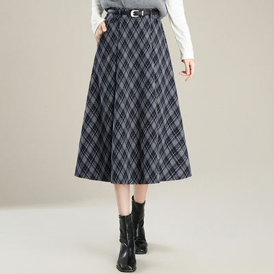 时尚毛呢格子裙半身裙显瘦a字裙