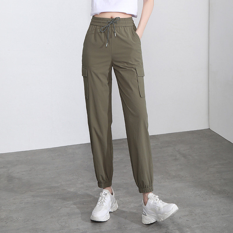 工装裤女春夏2026年新款高腰显瘦休闲运动束脚裤百搭九分哈伦裤子