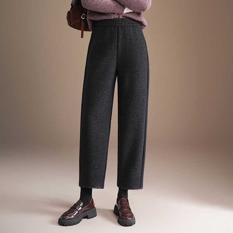 羊毛呢花边小脚裤女2025秋冬新款高腰显瘦休闲裤通勤韩版九分裤子