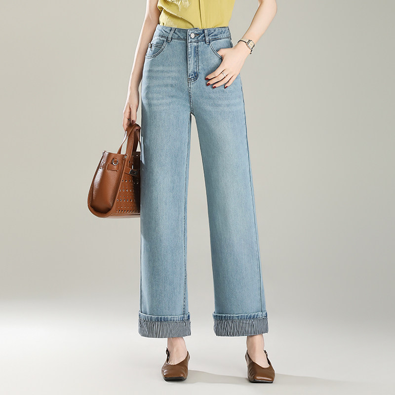 高腰显瘦直筒牛仔裤女卷边长裤2026春季新款百搭高级感休闲裤
