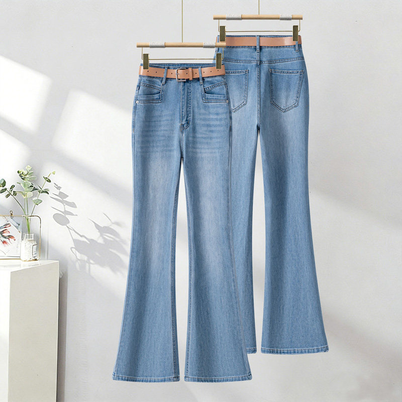 2026春夏新款高腰微喇叭牛仔裤女时尚显瘦气质长裤直筒百搭休闲裤
