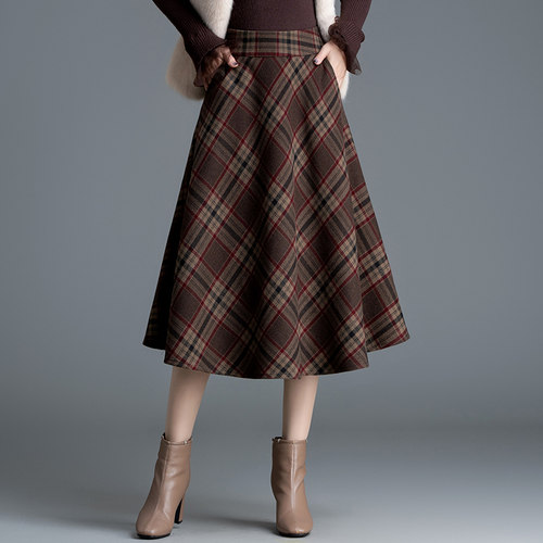 高腰格子裙a字裙遮胯大摆伞裙