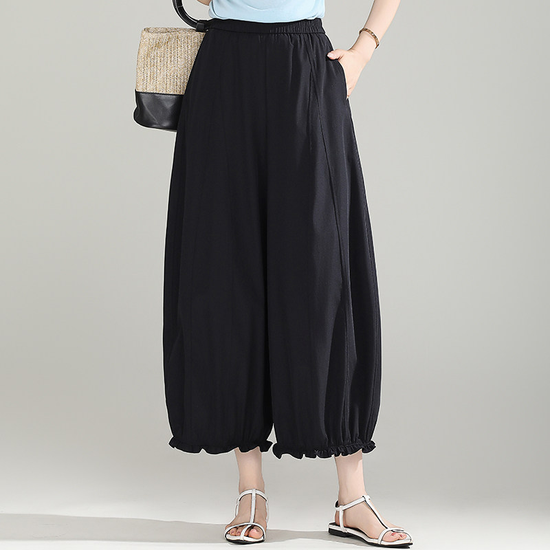 花苞裤女夏季2026新款松紧腰宽松小个子九分灯笼裤垂感休闲阔腿裤