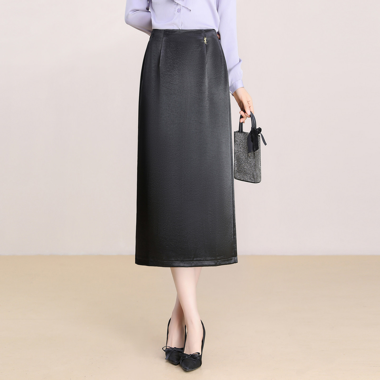 气质醋酸直筒裙半身裙女春季2026新款中长高腰通勤显瘦包臀一步裙