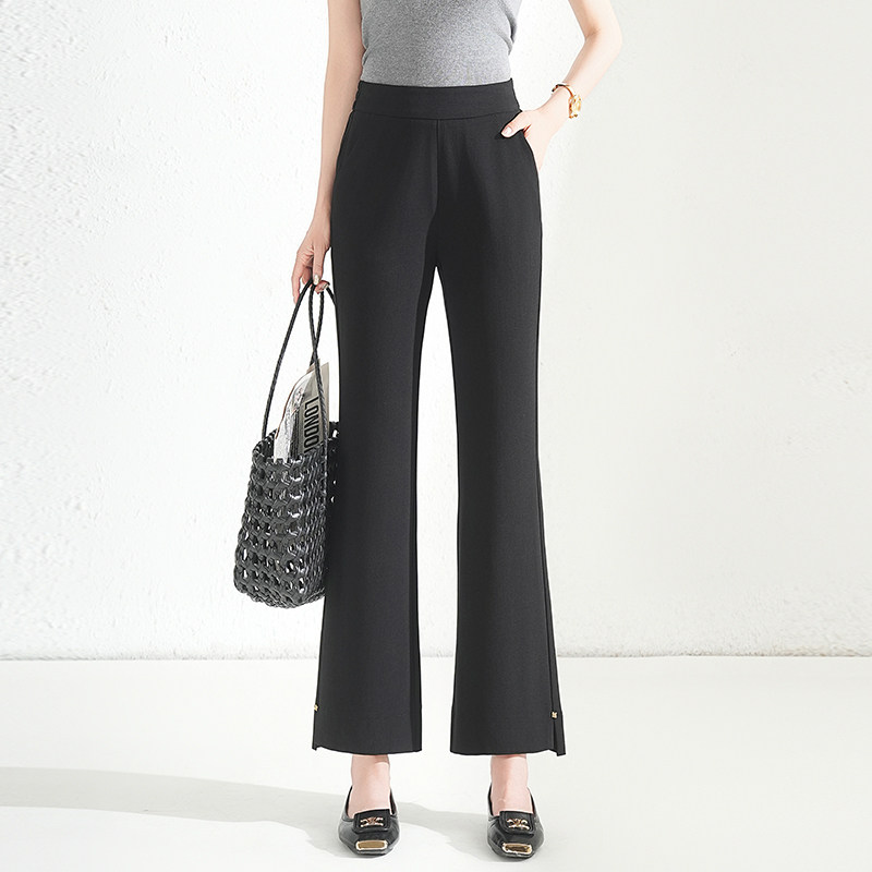 2026春夏新款百搭高腰微喇叭裤女黑色垂坠感显瘦小个子九分休闲裤