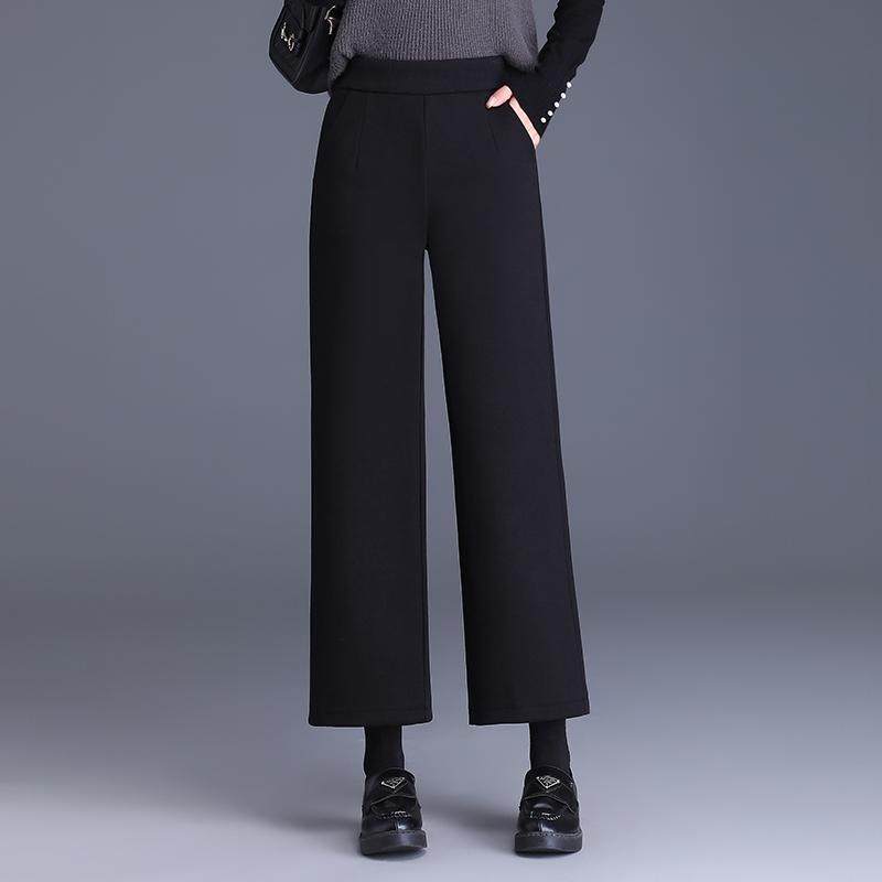 黑色九分阔腿裤女2025年秋冬新款高腰显瘦百搭小个子直筒七分裤子