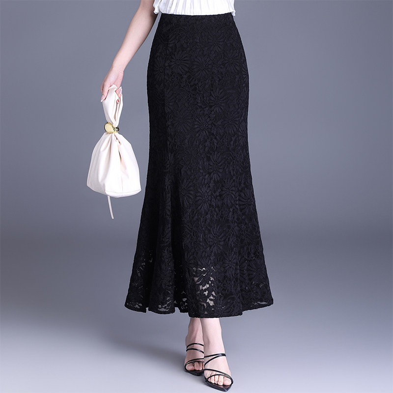 黑色蕾丝鱼尾半身裙女春夏2026新款气质高腰显瘦包臀长裙一步裙子