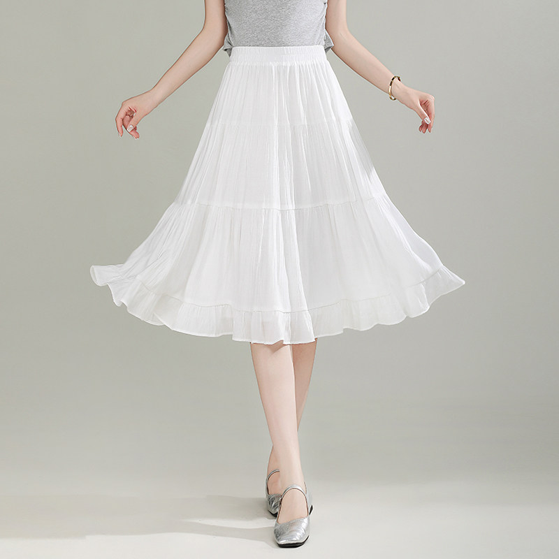 白色裙子女高腰半身裙2026春夏新款小个子中长款显瘦a字裙仙女裙