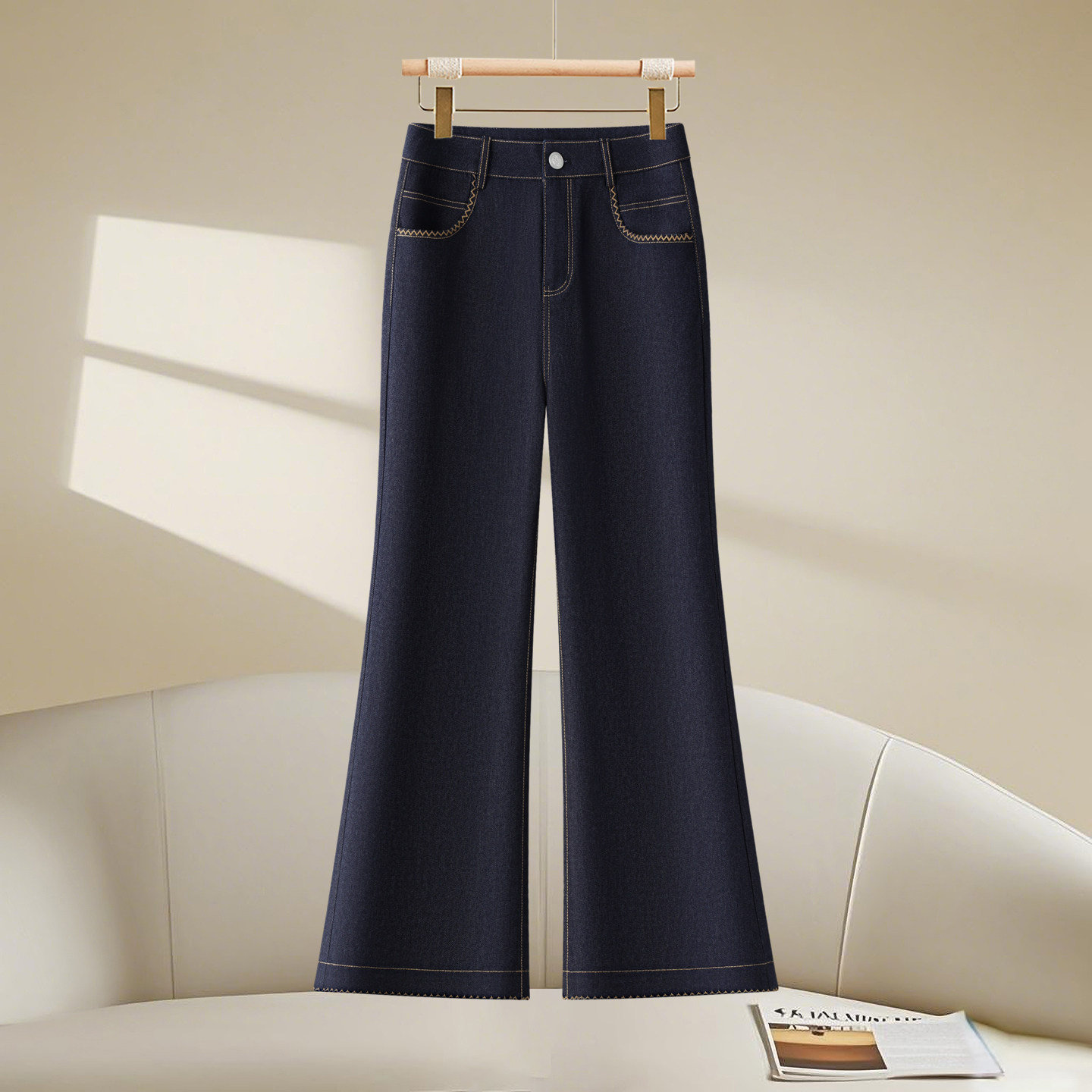 2026春季新款微喇牛仔裤女高腰显瘦九分喇叭裤小个子藏青色休闲裤