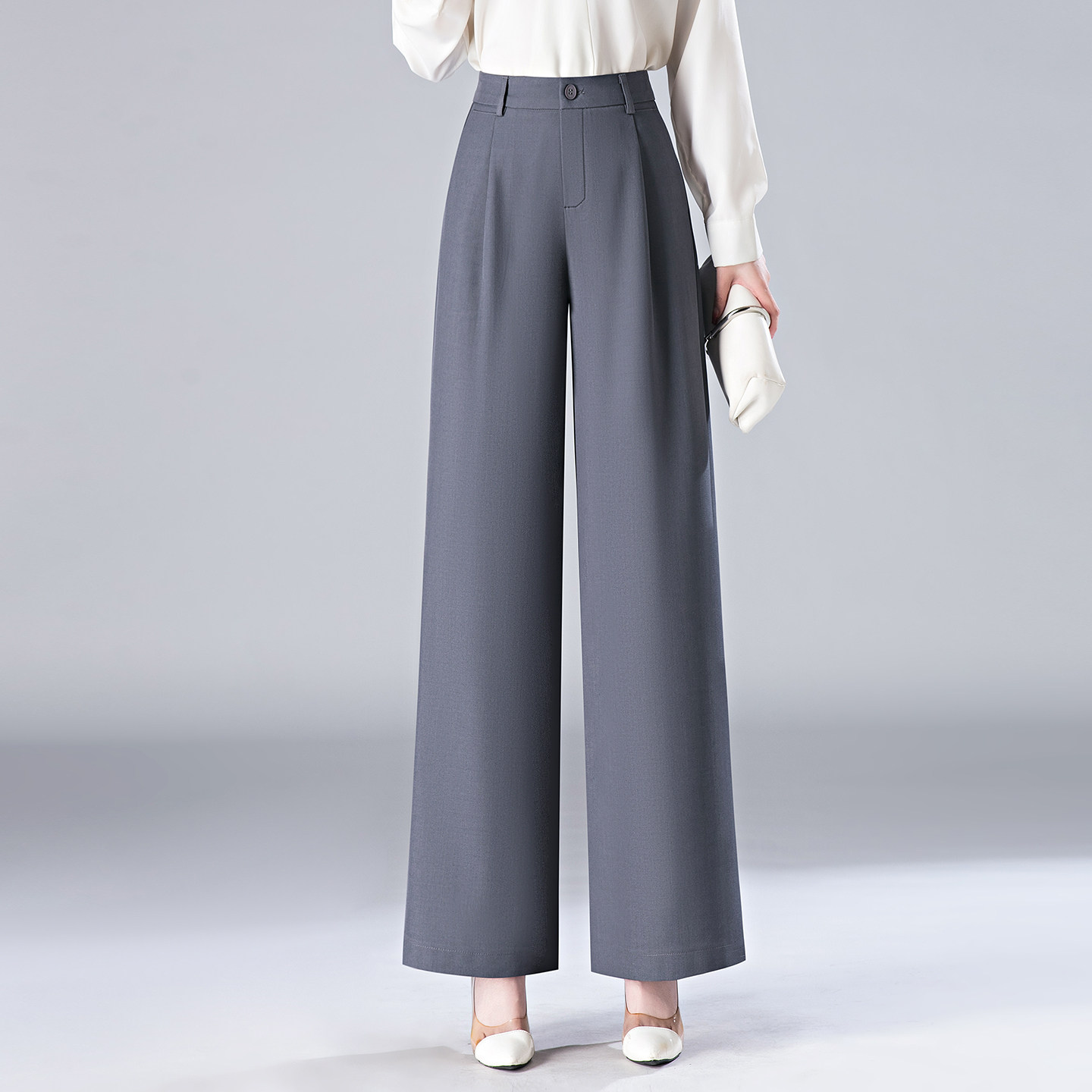 灰色休闲西装阔腿裤女2026新款春季宽松垂感直筒裤子气质显瘦长裤