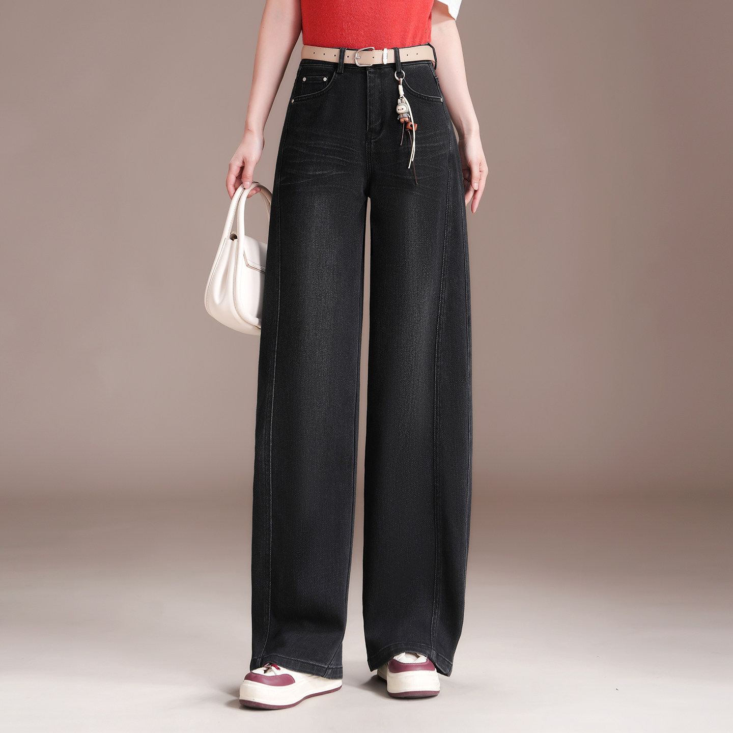 2026春夏新款高腰弯刀牛仔裤女黑色阔腿裤宽松遮胯显瘦垂感长裤