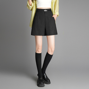 黑色亮丝西装短裤女春季2026新款高腰宽松显瘦百搭休闲a字阔腿裤