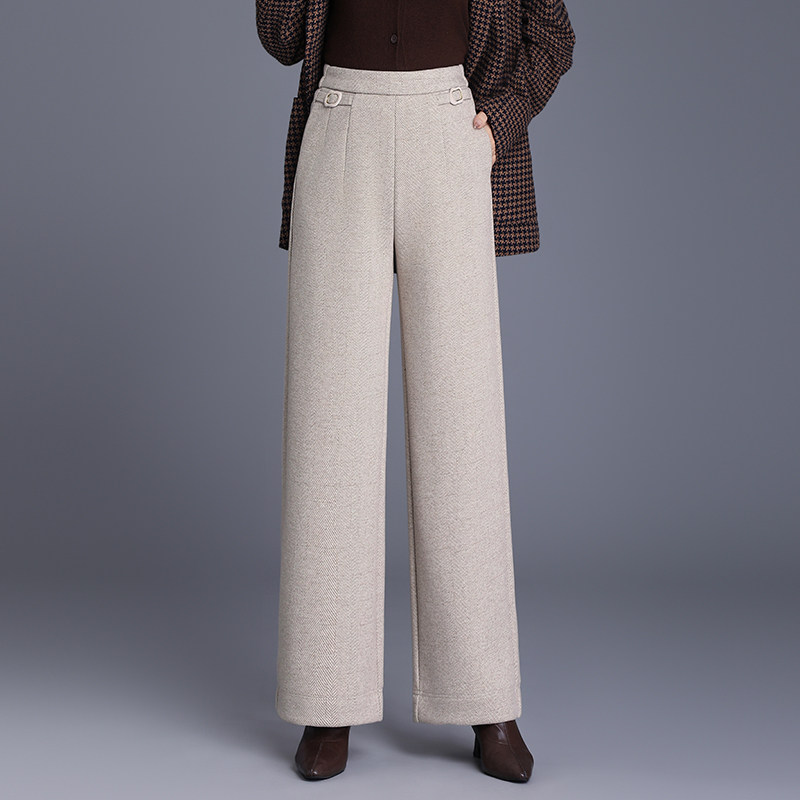 2025新款秋冬厚款毛呢阔腿裤女高腰宽松显瘦直筒裤通勤长裤休闲裤