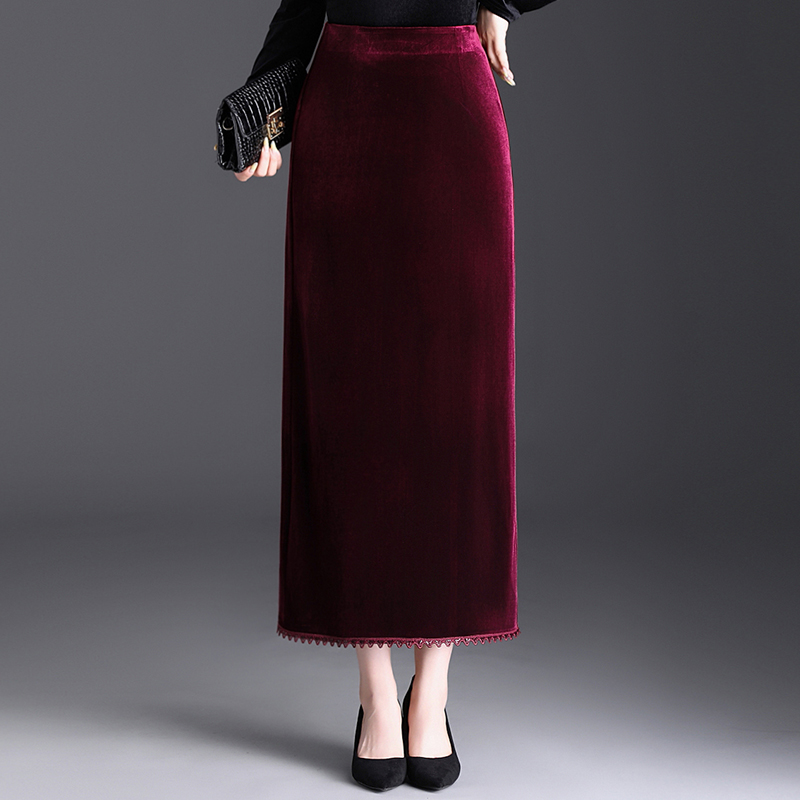 优雅丝绒包臀半身裙直筒一步裙