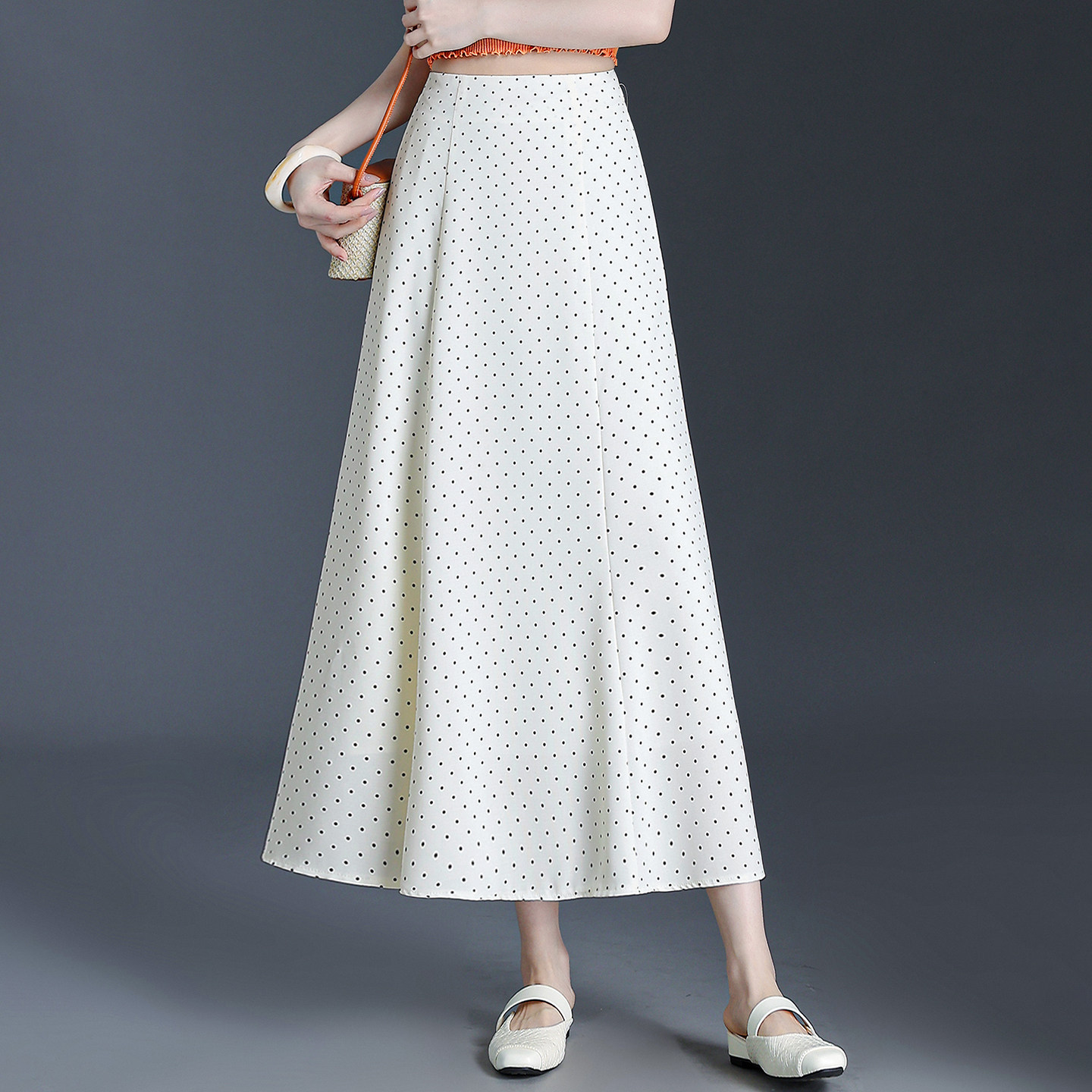 复古波点半身裙女高腰显瘦A字长裙白色优雅气质裙2026春夏新款