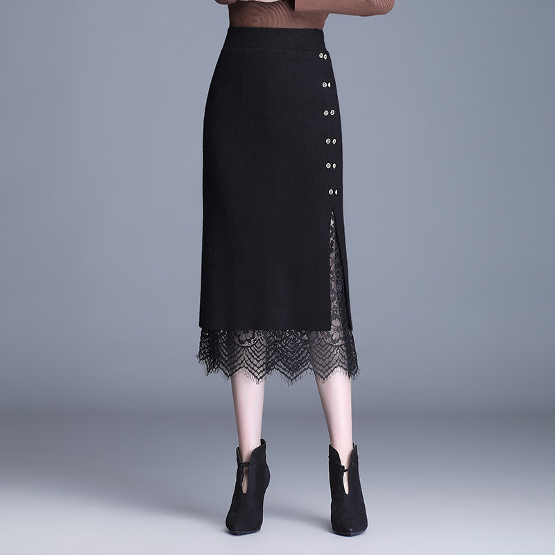 两面穿蕾丝包臀裙女2025秋冬新款松紧腰显瘦修身针织中长款半身裙