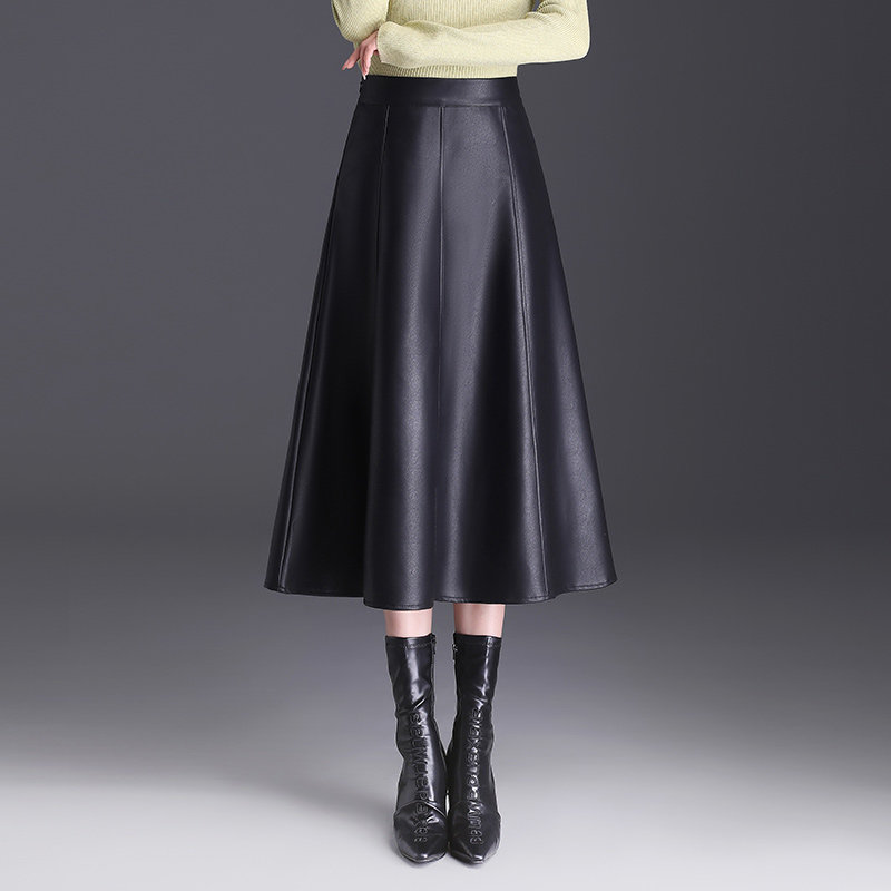PU皮裙半身裙女秋冬2025新款时尚a字裙中长款通勤显瘦休闲裙伞裙