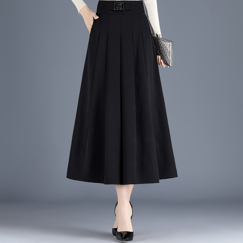 A字裙半身裙女中长款大摆裙2025春秋新款高腰百褶裙休闲气质裙子