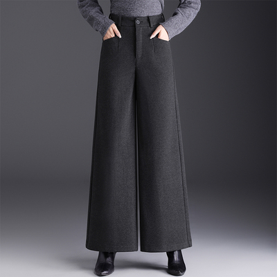 毛呢阔腿裤宽松长裤气质大脚裤