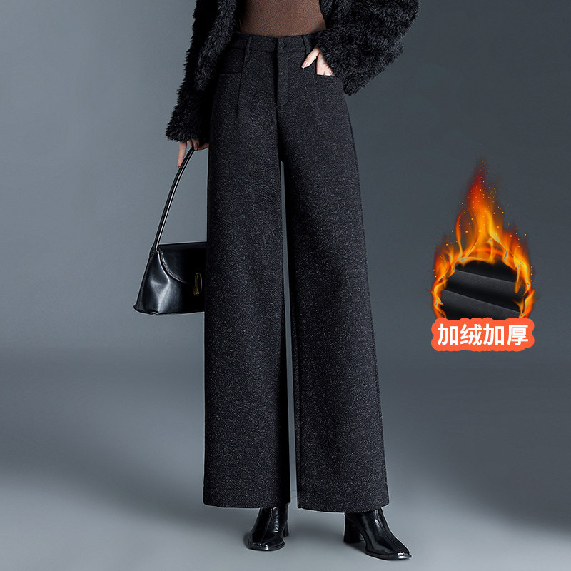 加绒加厚毛呢阔腿裤女秋冬长裤子2025新款高腰通勤显瘦直筒休闲裤